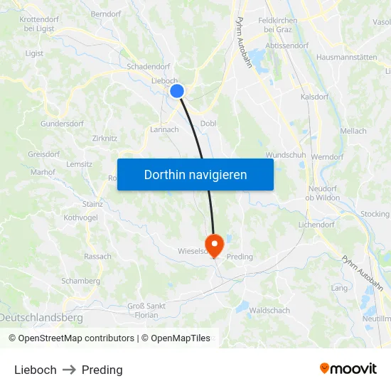 Lieboch to Preding map