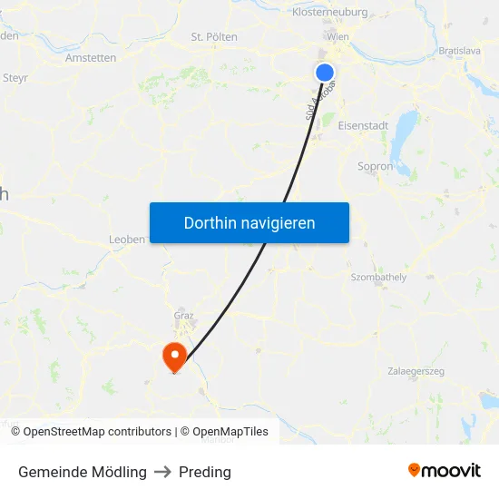 Gemeinde Mödling to Preding map