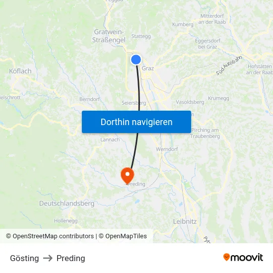 Gösting to Preding map