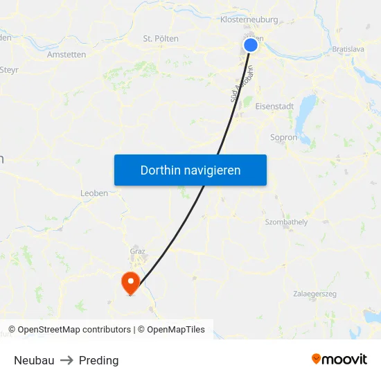 Neubau to Preding map