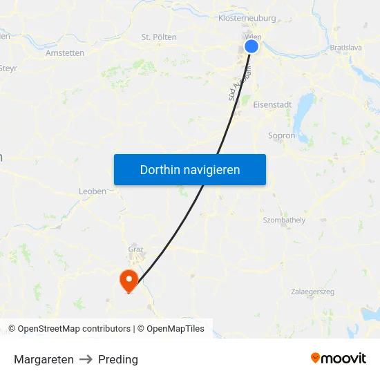 Margareten to Preding map