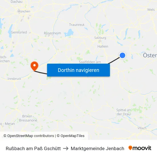 Rußbach am Paß Gschütt to Marktgemeinde Jenbach map