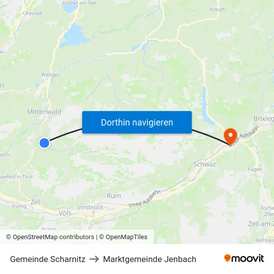 Gemeinde Scharnitz to Marktgemeinde Jenbach map
