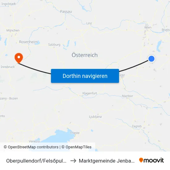 Oberpullendorf/Felsőpulya to Marktgemeinde Jenbach map