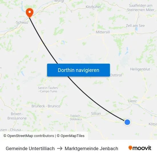 Gemeinde Untertilliach to Marktgemeinde Jenbach map