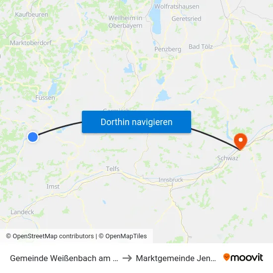 Gemeinde Weißenbach am Lech to Marktgemeinde Jenbach map