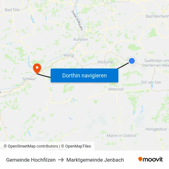 Gemeinde Hochfilzen to Marktgemeinde Jenbach map