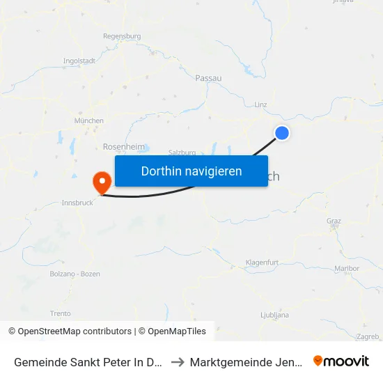 Gemeinde Sankt Peter In Der Au to Marktgemeinde Jenbach map