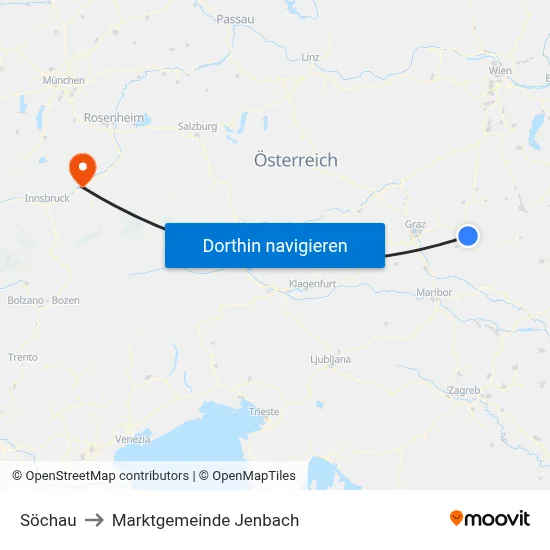 Söchau to Marktgemeinde Jenbach map