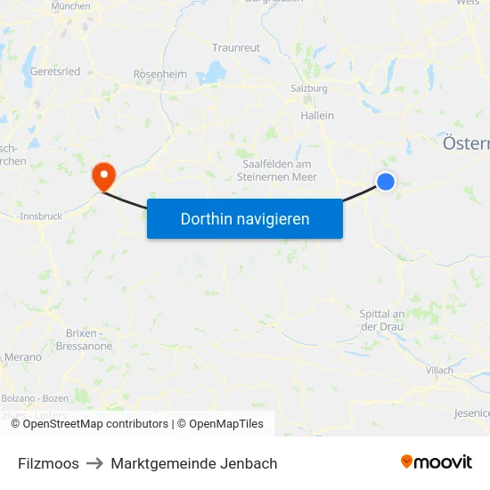 Filzmoos to Marktgemeinde Jenbach map