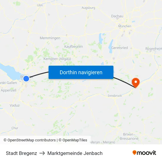 Stadt Bregenz to Marktgemeinde Jenbach map