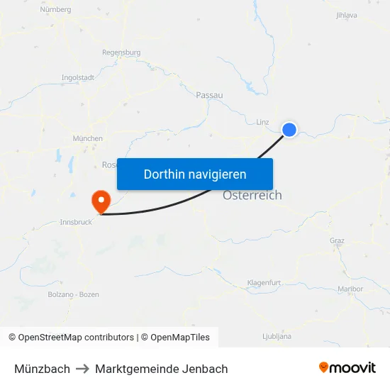 Münzbach to Marktgemeinde Jenbach map