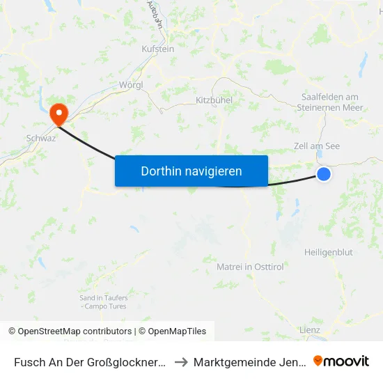 Fusch An Der Großglocknerstraße to Marktgemeinde Jenbach map