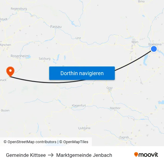 Gemeinde Kittsee to Marktgemeinde Jenbach map