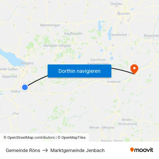 Gemeinde Röns to Marktgemeinde Jenbach map