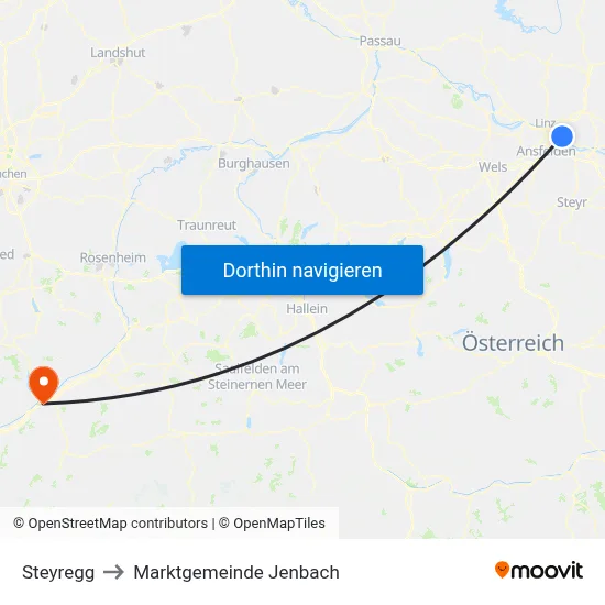 Steyregg to Marktgemeinde Jenbach map