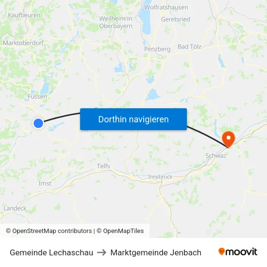 Gemeinde Lechaschau to Marktgemeinde Jenbach map