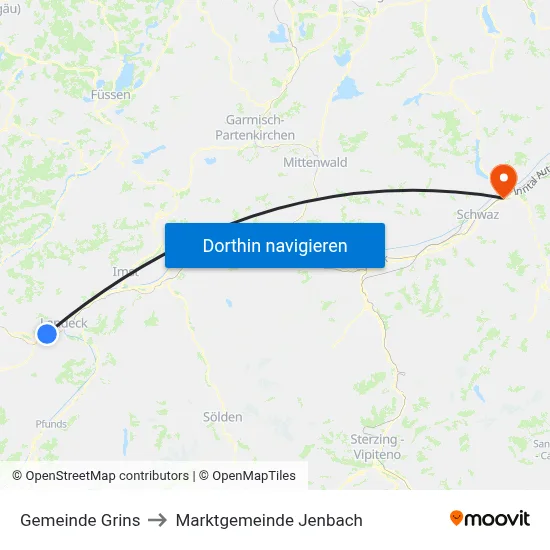 Gemeinde Grins to Marktgemeinde Jenbach map
