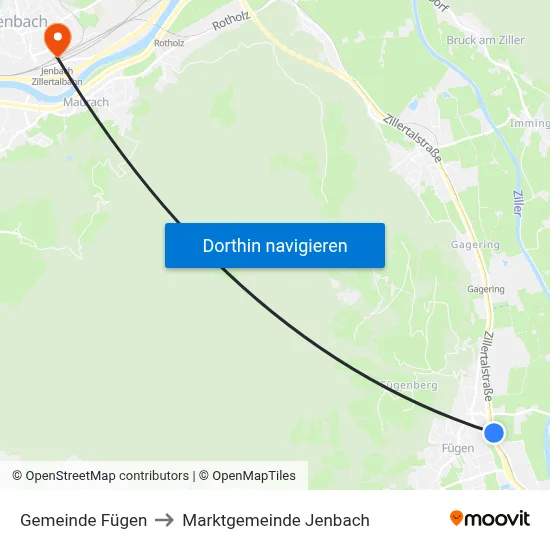 Gemeinde Fügen to Marktgemeinde Jenbach map