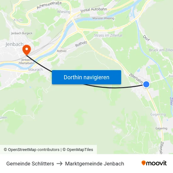 Gemeinde Schlitters to Marktgemeinde Jenbach map