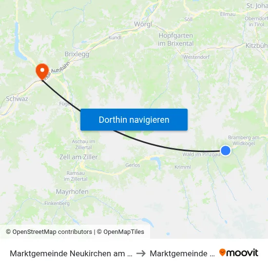 Marktgemeinde Neukirchen am Großvenediger to Marktgemeinde Jenbach map
