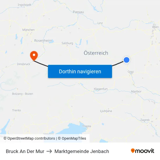 Bruck An Der Mur to Marktgemeinde Jenbach map