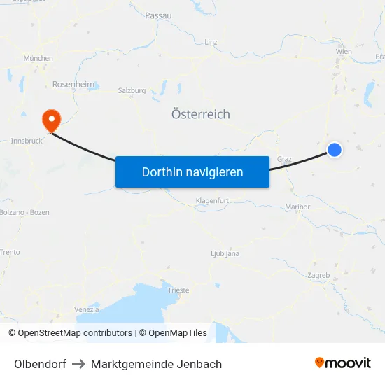 Olbendorf to Marktgemeinde Jenbach map