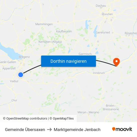 Gemeinde Übersaxen to Marktgemeinde Jenbach map