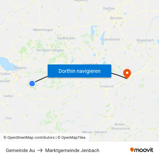 Gemeinde Au to Marktgemeinde Jenbach map