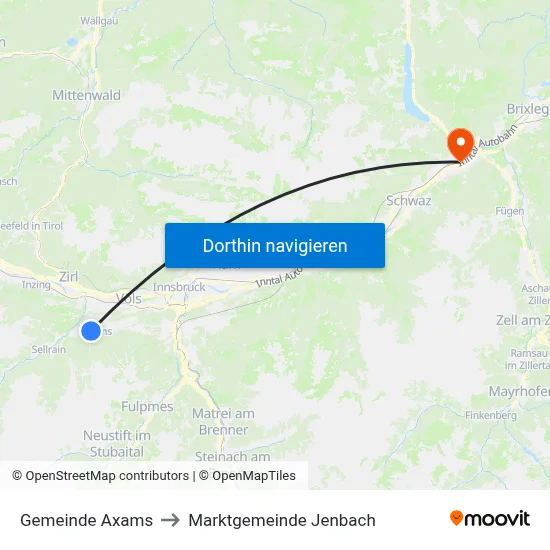 Gemeinde Axams to Marktgemeinde Jenbach map