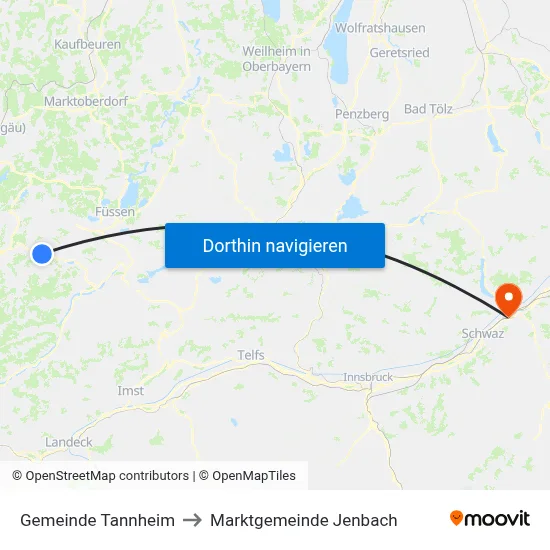 Gemeinde Tannheim to Marktgemeinde Jenbach map
