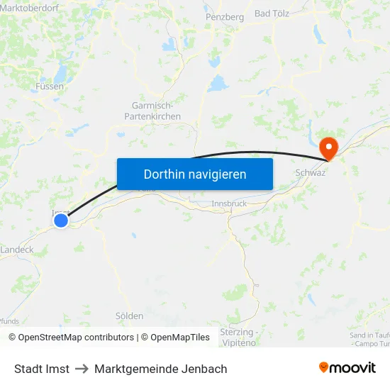 Stadt Imst to Marktgemeinde Jenbach map