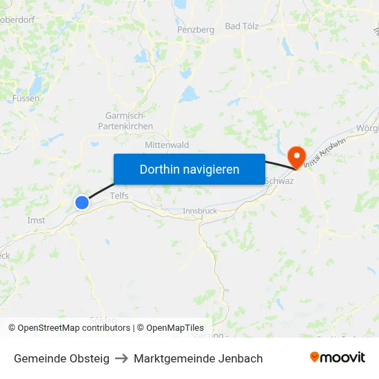 Gemeinde Obsteig to Marktgemeinde Jenbach map
