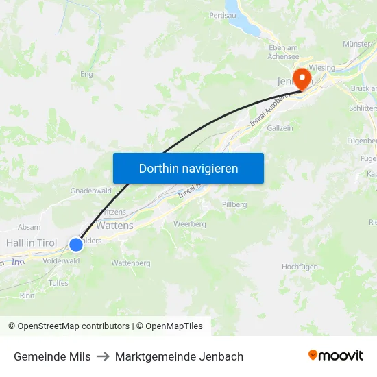 Gemeinde Mils to Marktgemeinde Jenbach map