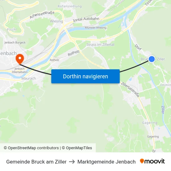 Gemeinde Bruck am Ziller to Marktgemeinde Jenbach map