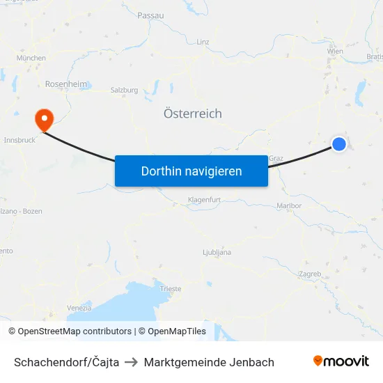 Schachendorf/Čajta to Marktgemeinde Jenbach map