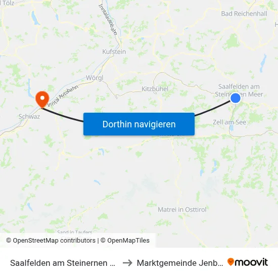 Saalfelden am Steinernen Meer to Marktgemeinde Jenbach map