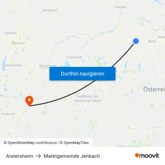 Aistersheim to Marktgemeinde Jenbach map
