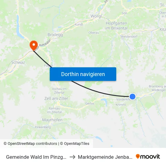 Gemeinde Wald Im Pinzgau to Marktgemeinde Jenbach map