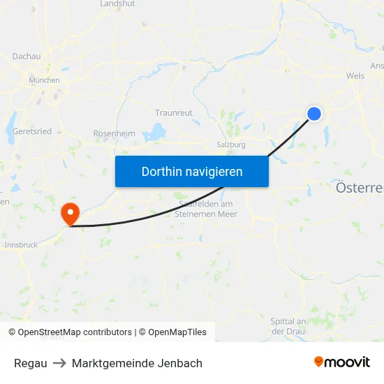 Regau to Marktgemeinde Jenbach map