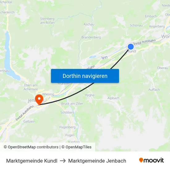 Marktgemeinde Kundl to Marktgemeinde Jenbach map