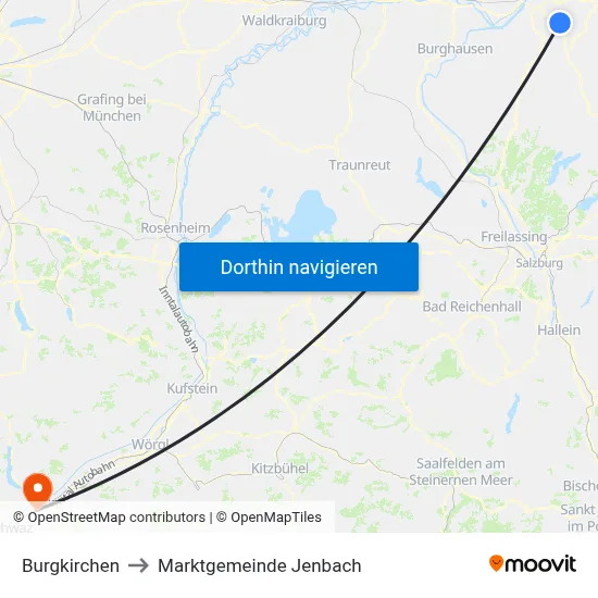 Burgkirchen to Marktgemeinde Jenbach map