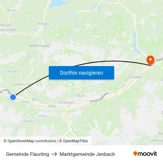 Gemeinde Flaurling to Marktgemeinde Jenbach map