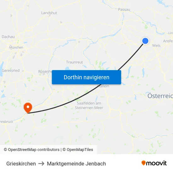 Grieskirchen to Marktgemeinde Jenbach map