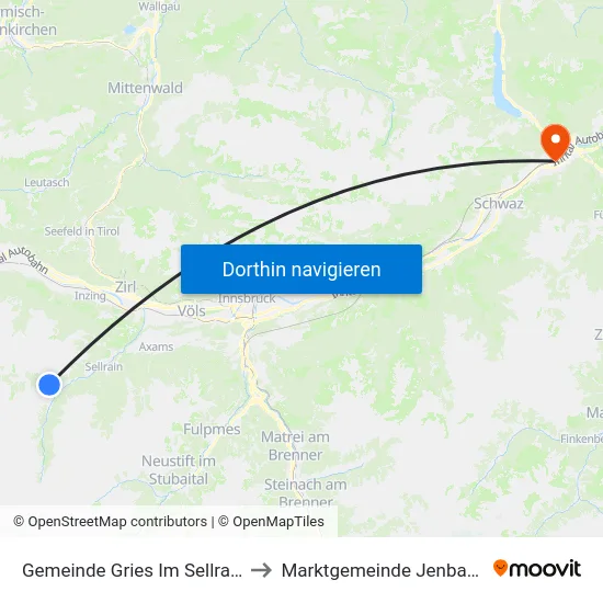 Gemeinde Gries Im Sellrain to Marktgemeinde Jenbach map