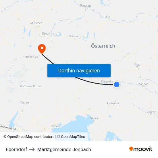 Eberndorf to Marktgemeinde Jenbach map