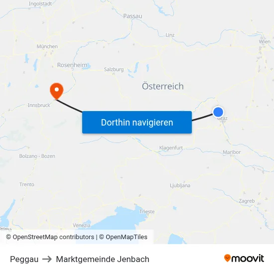 Peggau to Marktgemeinde Jenbach map
