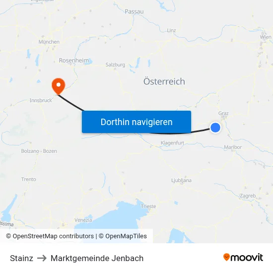 Stainz to Marktgemeinde Jenbach map