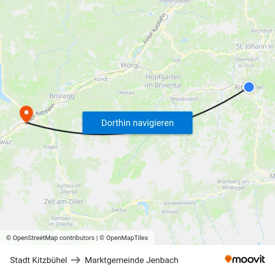 Stadt Kitzbühel to Marktgemeinde Jenbach map