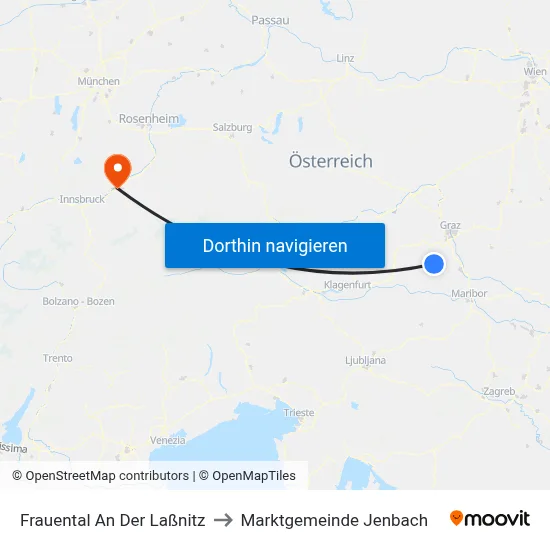 Frauental An Der Laßnitz to Marktgemeinde Jenbach map
